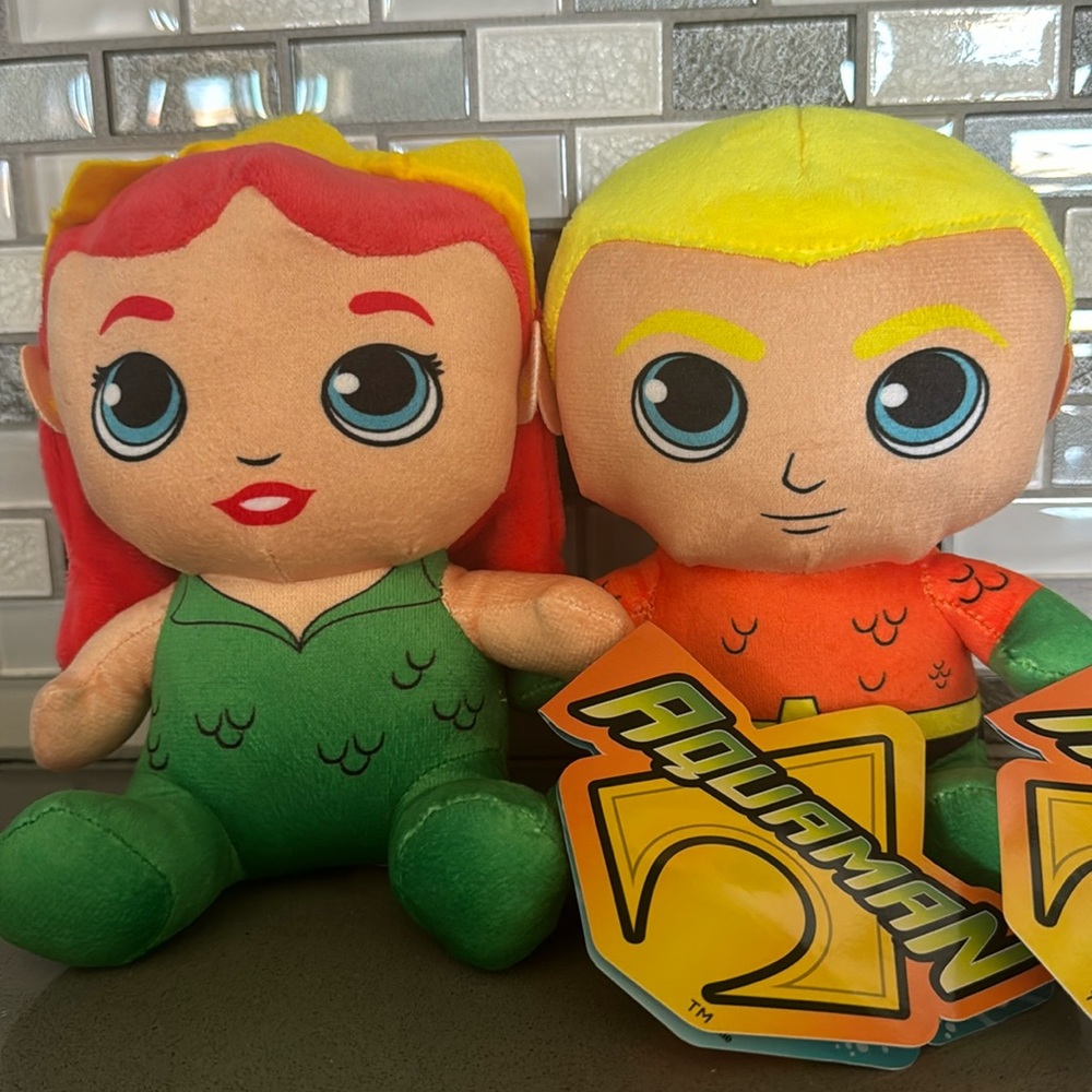 Justice League DC Comics AQUAMAN & MERA Sitting Big Head Plush Set Of 2 / NEW